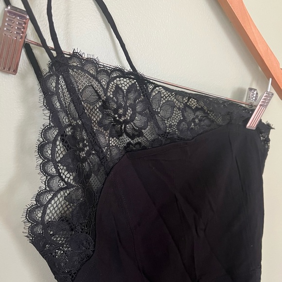 Free People Black Lace Detailing Bodycon One Shoulder  Dress Womens S - Picture 2 of 5